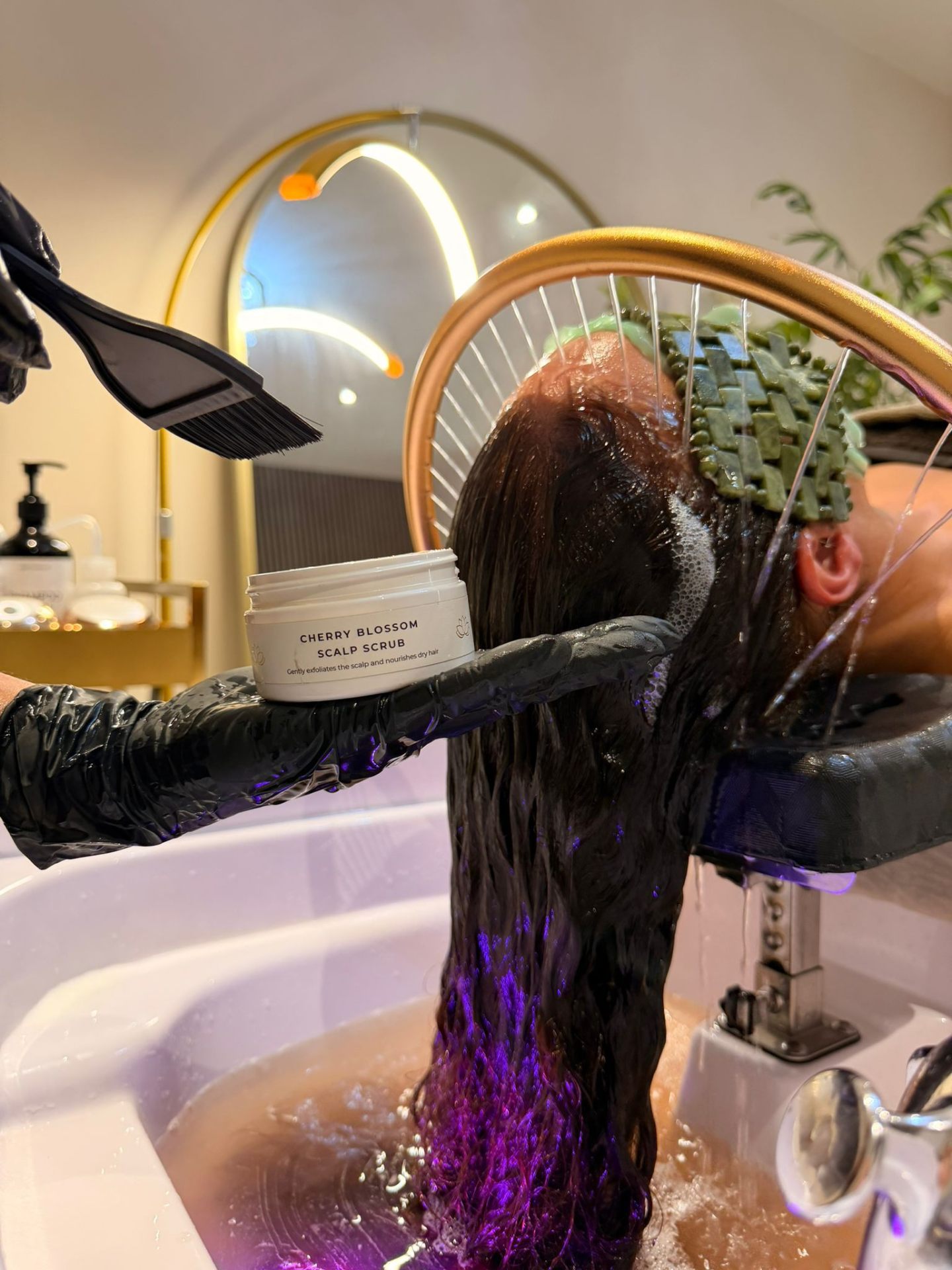 Cherry Blossom Scalp Scrub during a Japanese Head Spa ritual